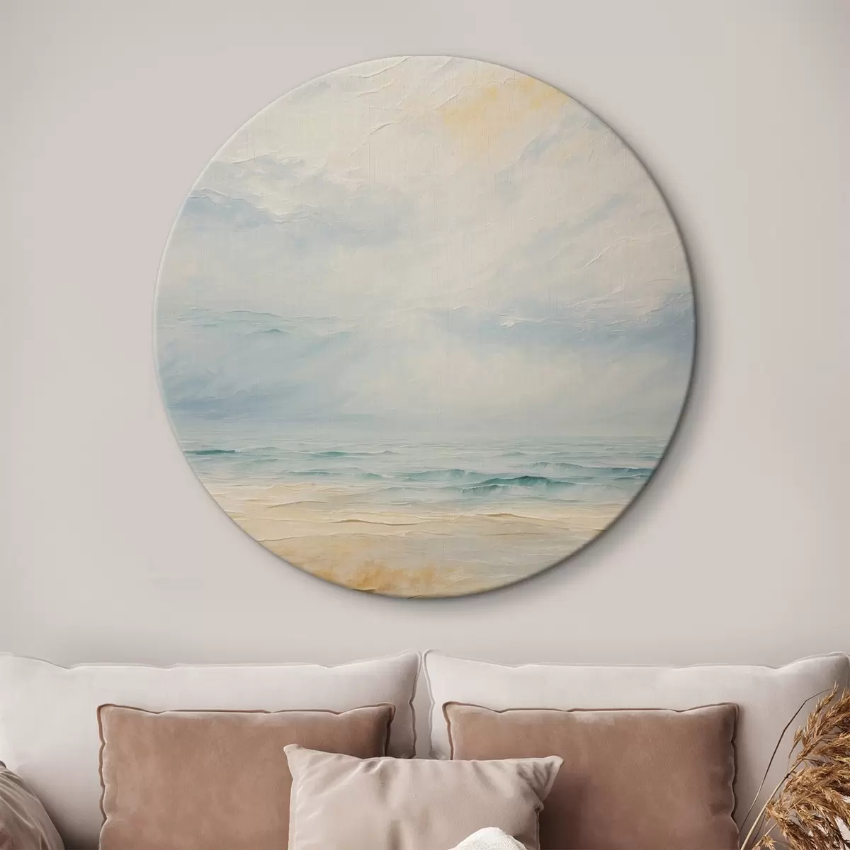 Quadri rotondi spiaggia di rea in pittura acrilica r42759