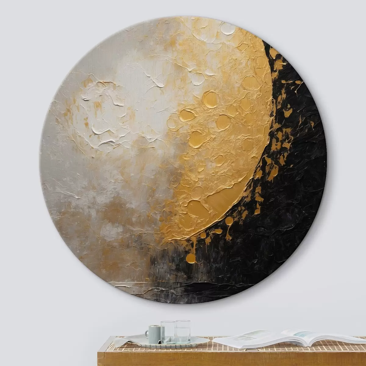 Quadri rotondi Luna d'oro in pittura ad olio r42766