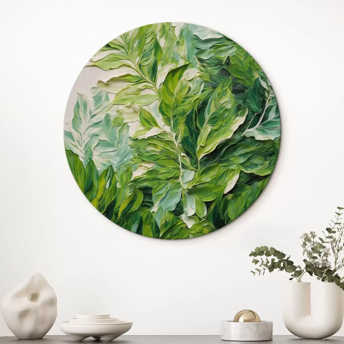 Quadri rotondi Foglia tropicale in pittura ad olio stile r42767