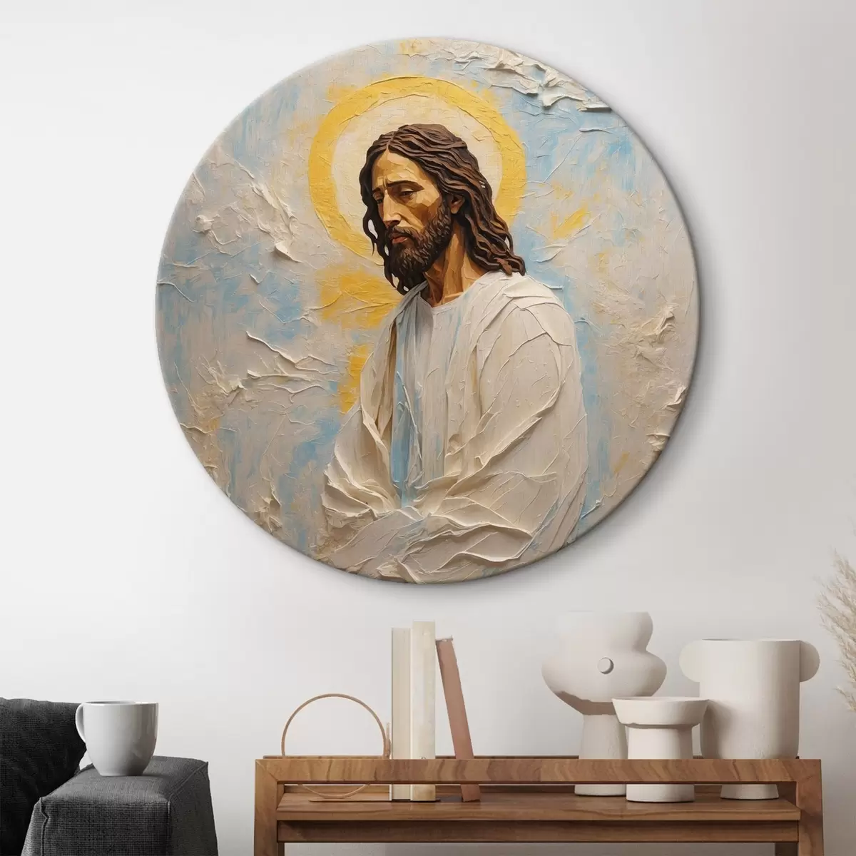 Quadri rotondi Jerur Chrirt in pittura ad olio su tela r42768