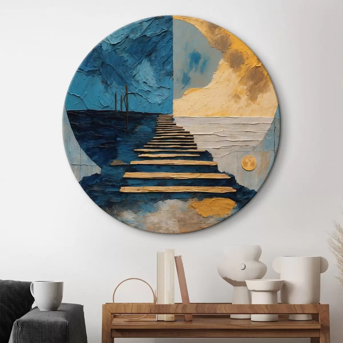 Quadri rotondi Sentiero a due farer della luna in pittura a olio rtyle r42776