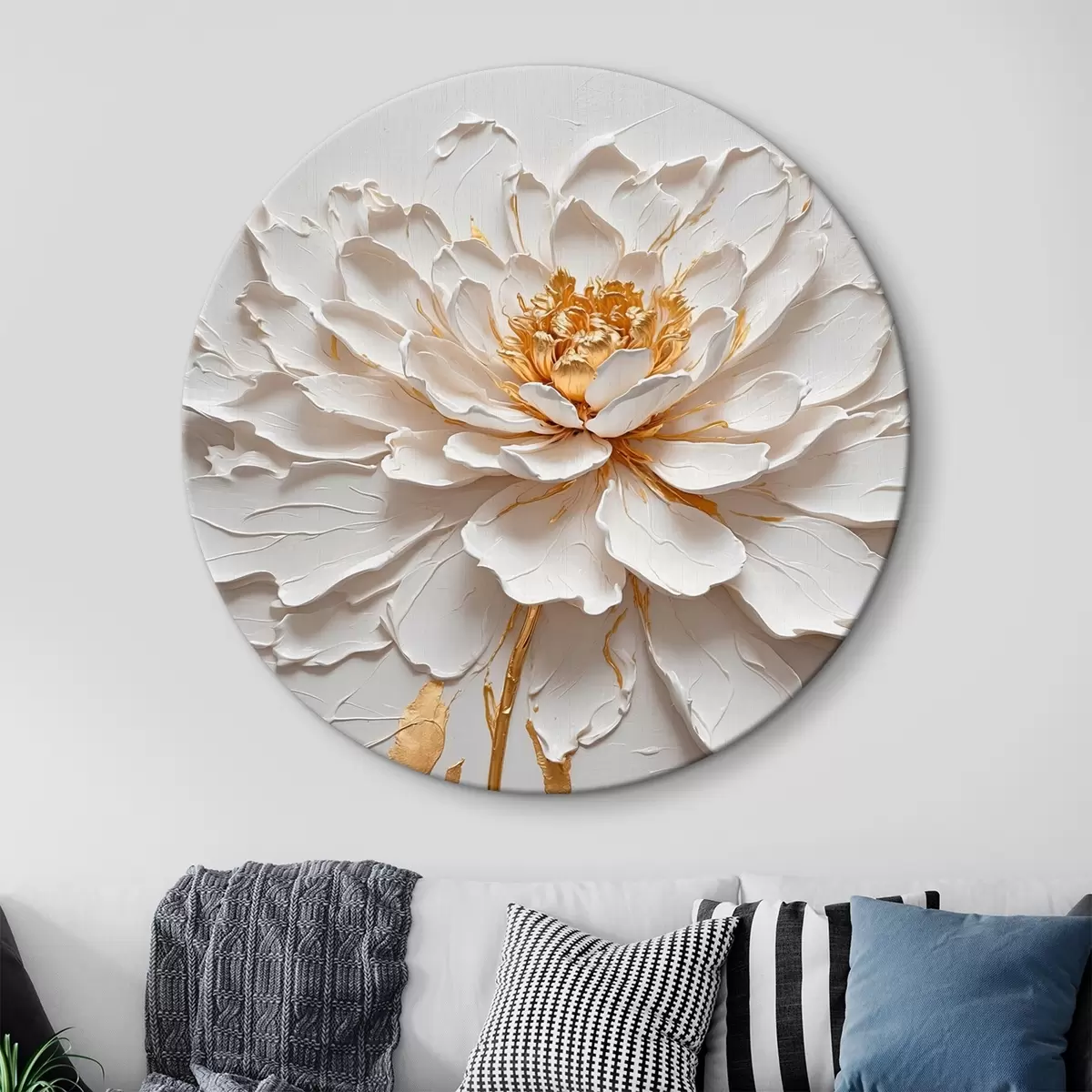 Quadri rotondi Fiore bianco in pittura ad olio r42777