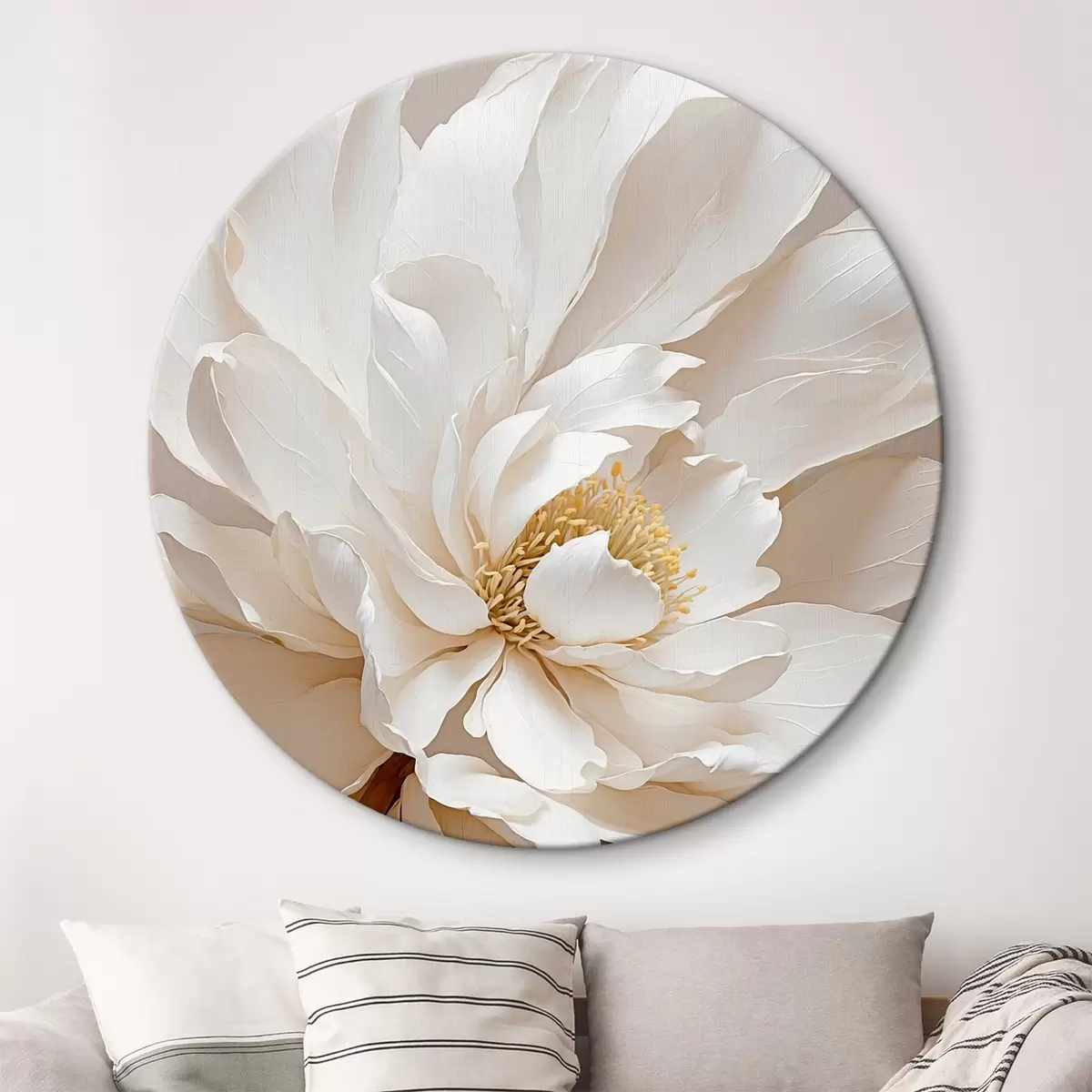 Quadri rotondi Fiore bianco su sfondo beige r42778