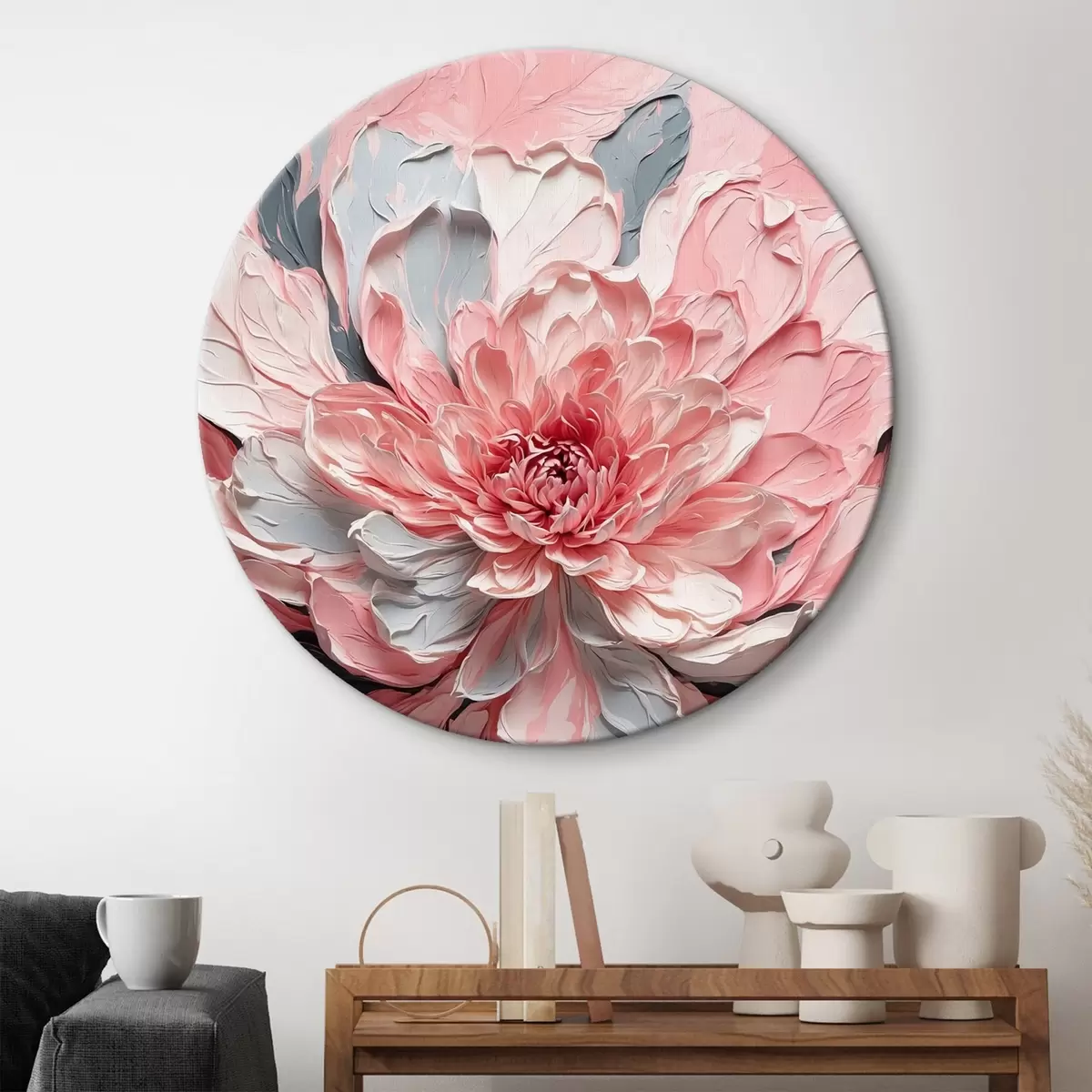 Quadri rotondi Fiore rosa in pittura ad olio r42917