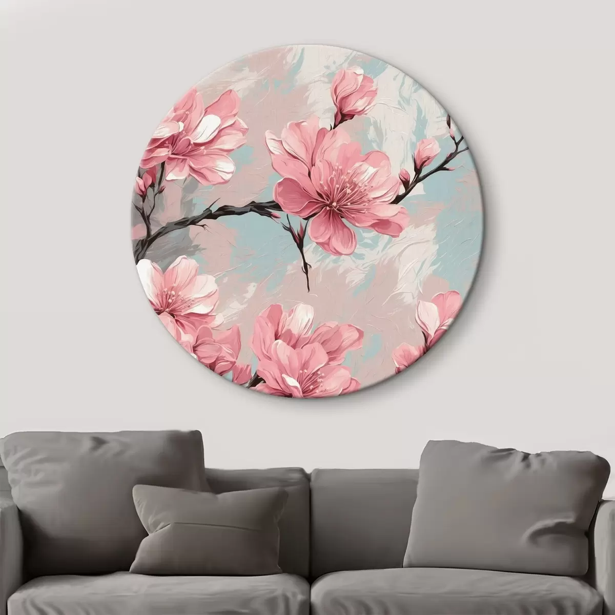 Quadri rotondi Fiori e fiori rosa in pittura acrilica r42918
