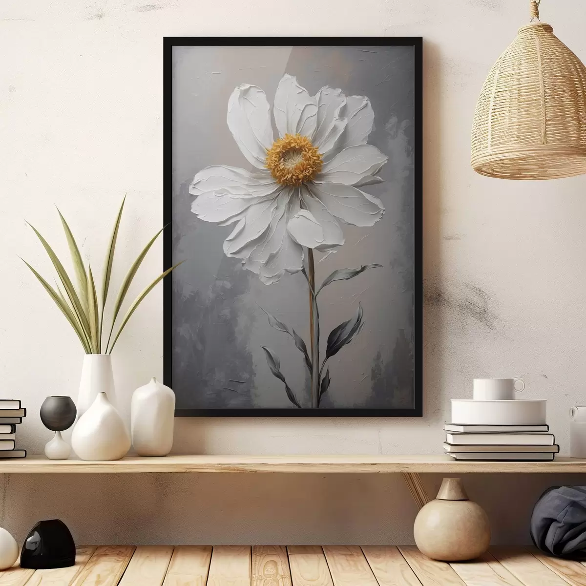 Poster Camomilla su fondo bianco in stile pittura ad olio f42758