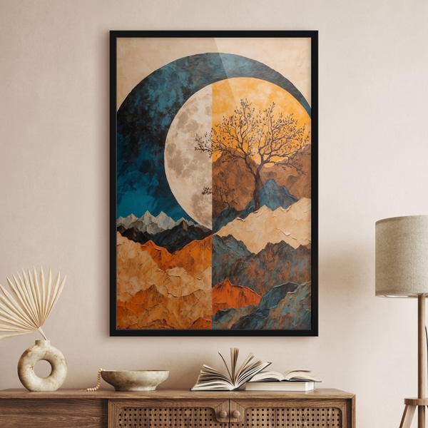 Montagna multicolore su sfondo lunare trovata in stile pittura acifca