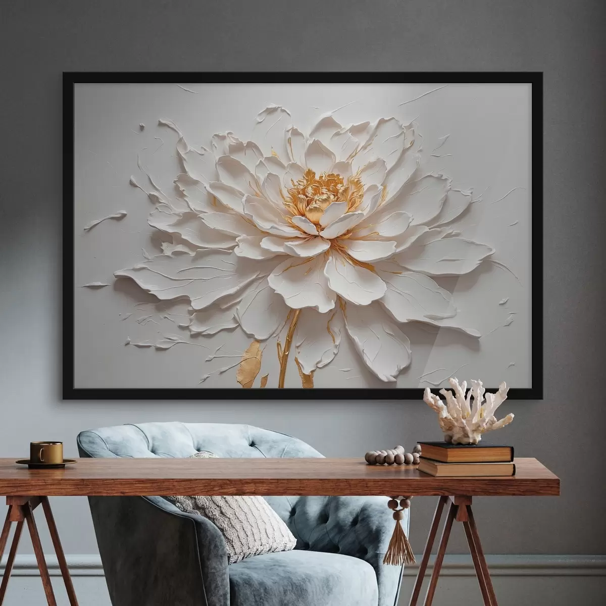 Poster Flussi bianchi in stile pittura ad olio f42777