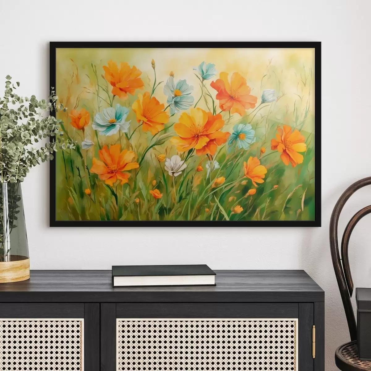 Poster Campo di flusso e piantaf in stile pittura a umido f42916