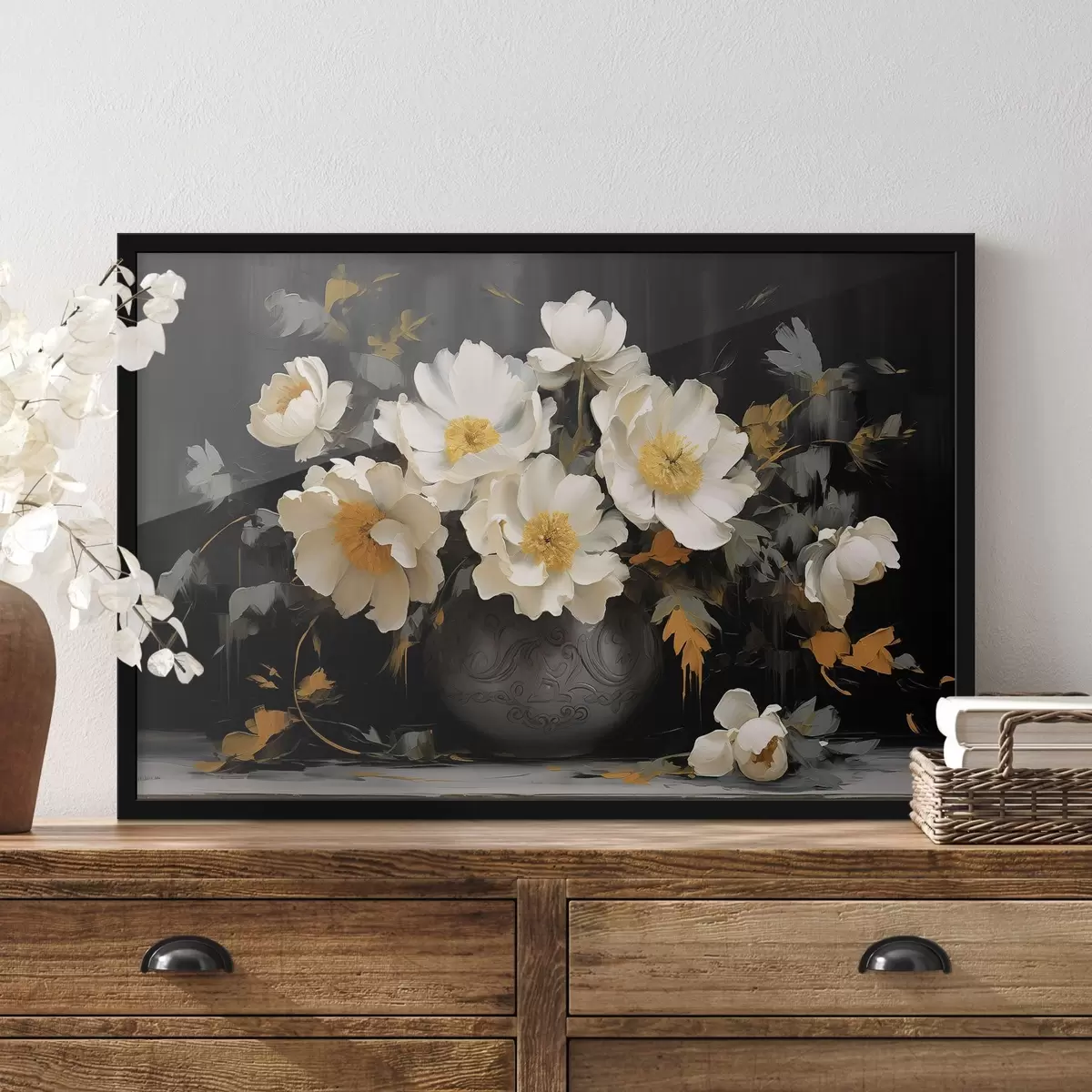 Poster Peonie bianche in vaso f42884