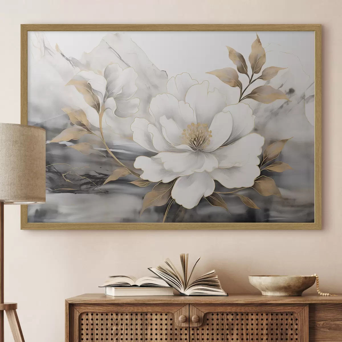 Poster Grande fiore astratto su sfondo acquerellato f42966