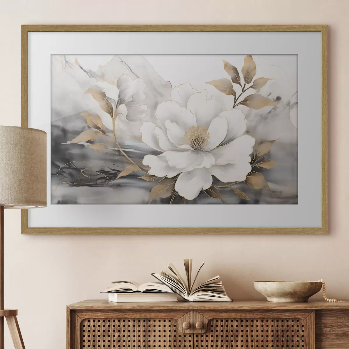 Poster Grande fiore astratto su sfondo acquerellato f42966