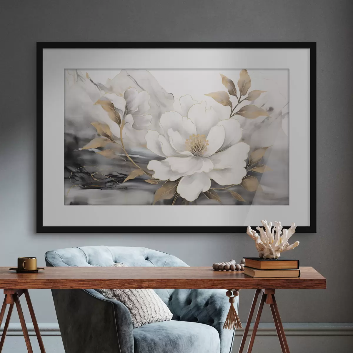Poster Grande fiore astratto su sfondo acquerellato f42966