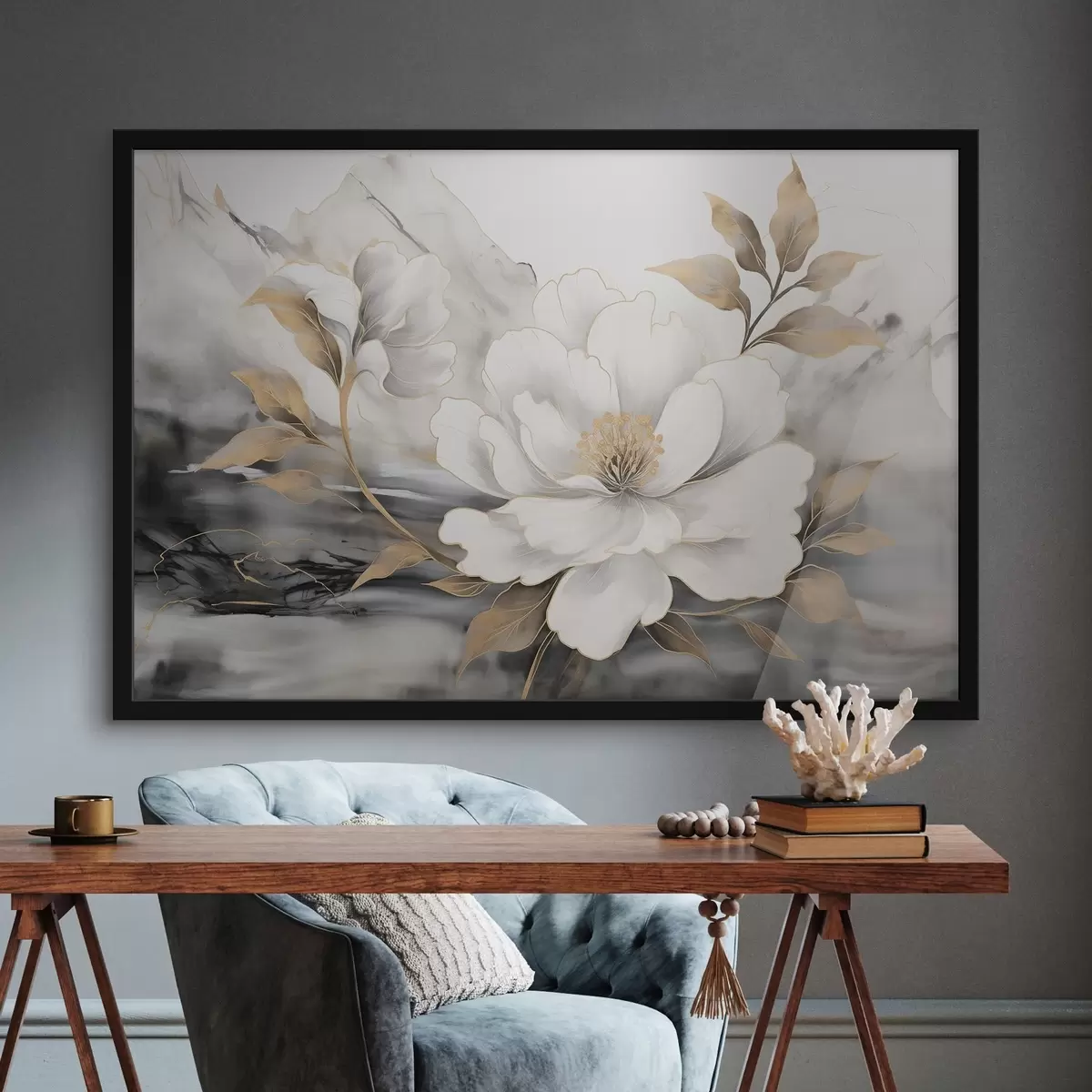 Poster Grande fiore astratto su sfondo acquerellato f42966