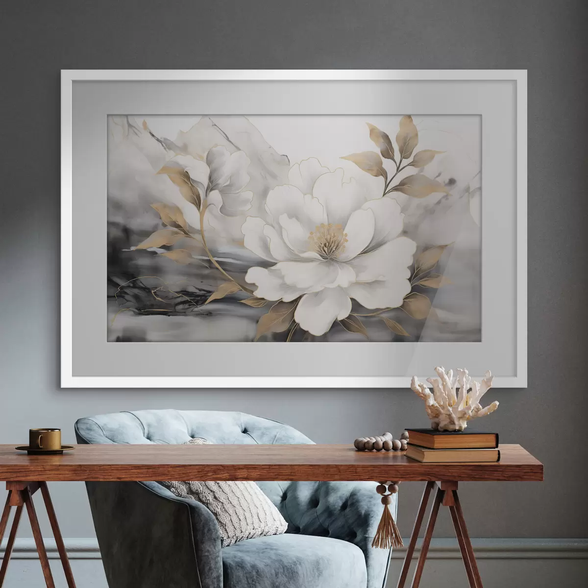 Poster Grande fiore astratto su sfondo acquerellato f42966