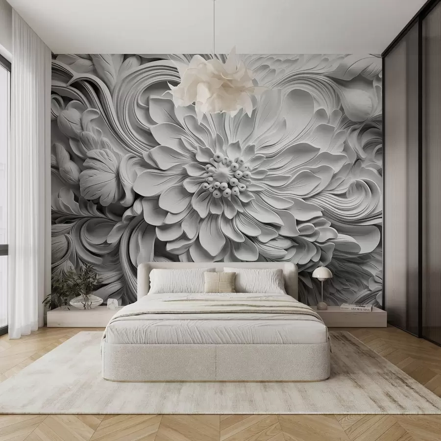 Carta da parati Fiori grandi Imitazione di modanatura, fiori grandi n. w08790