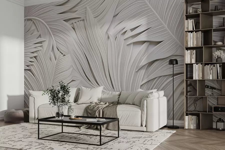 carta da parati Imitazione di modanatura, grandi rami di piante tropicali nr. w08795