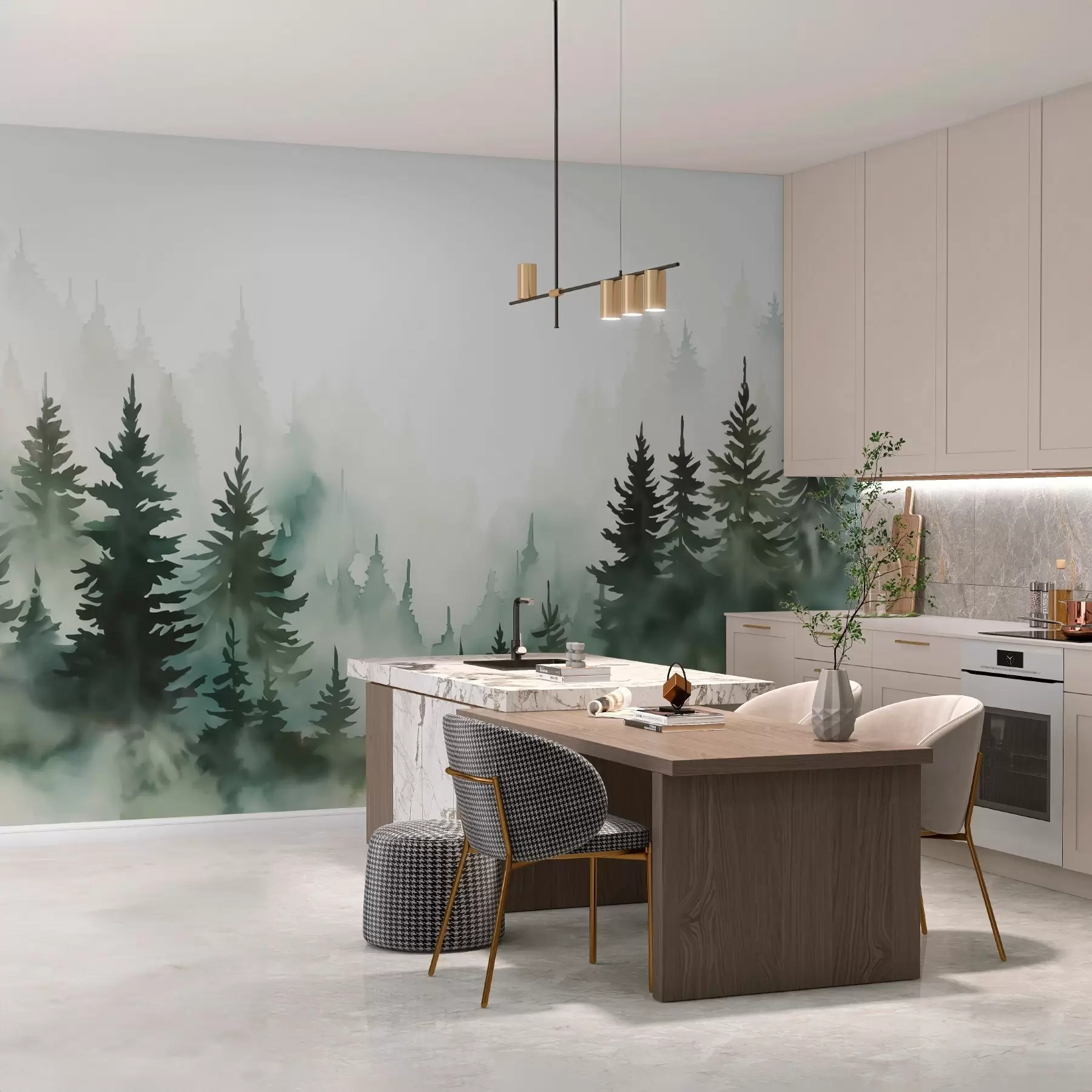 Carta da parati nature Acquerello a imitazione della foresta 