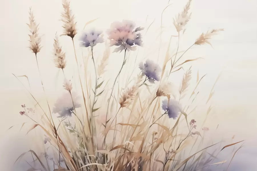 carta da parati Fiori di campo in erba secca imitazione dell'acquerello nr. w03174