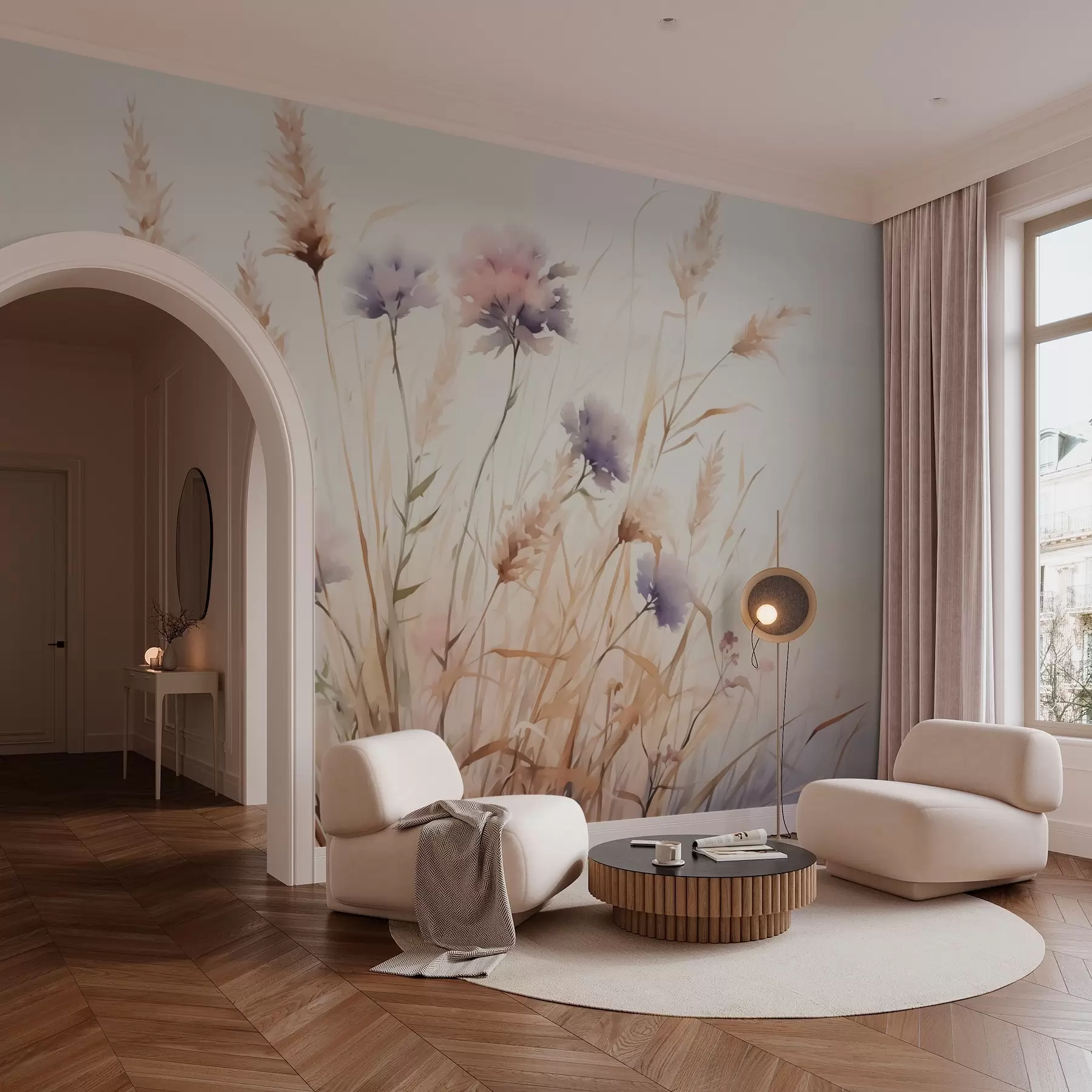 carta da parati Fiori di campo in erba secca imitazione dell'acquerello nr. w03174