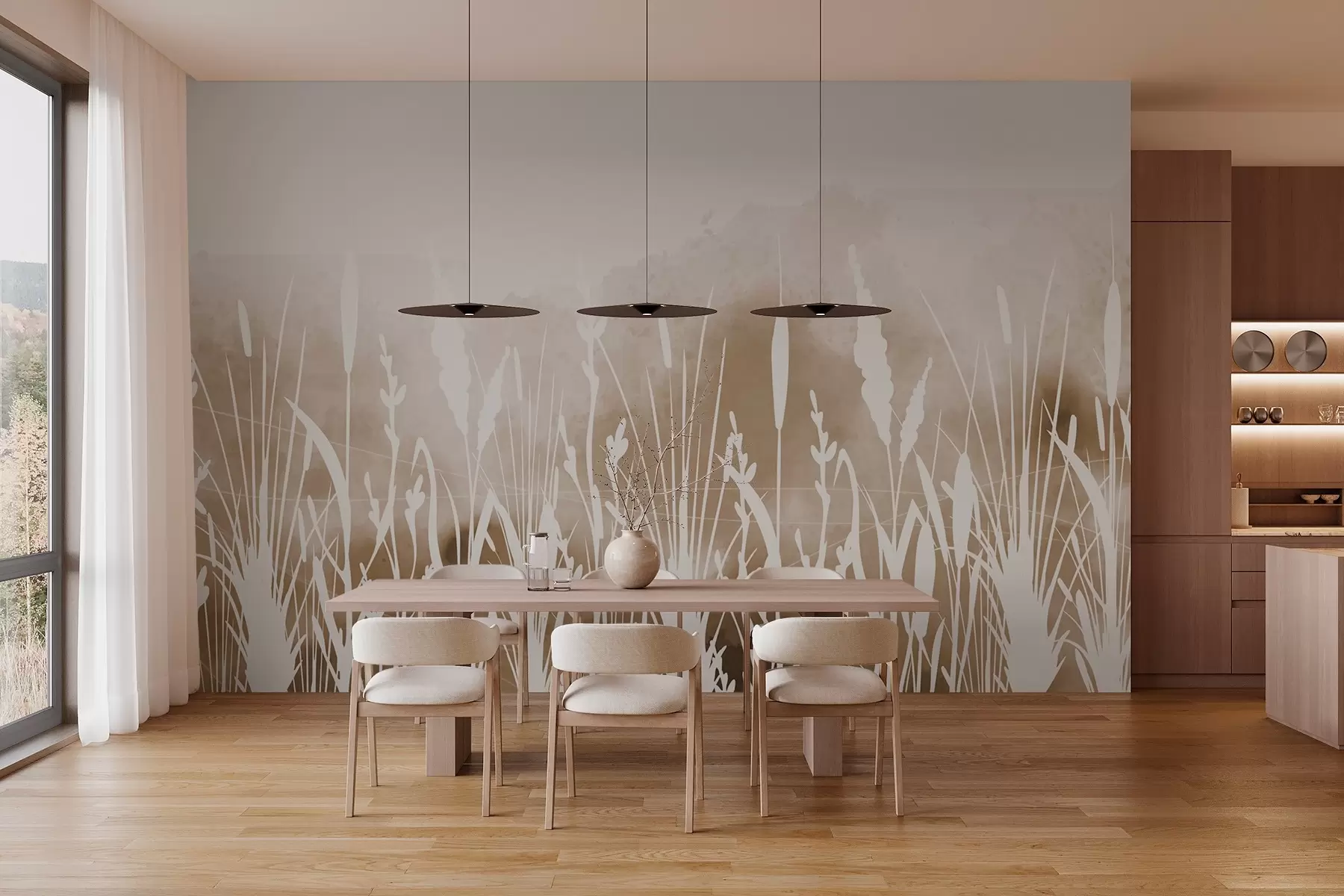 Carta da parati nature Sagome di piante da prato su sfondo chiaro 