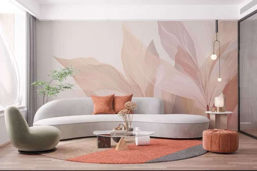 carta da parati Immagine astratta di foglie dai colori chiari nr. w03135