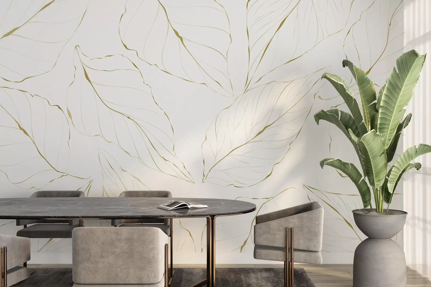 carta da parati Delicati disegni al tratto di foglie su uno sfondo chiaro nr. w03155