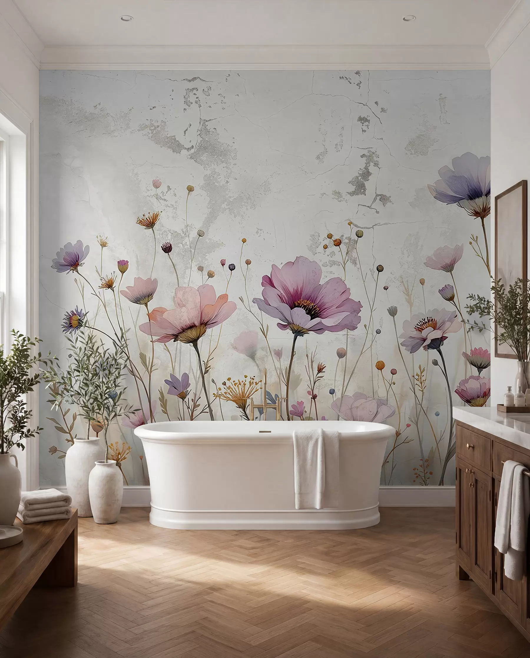 carta da parati Fiori acquerellati in stile grunge nr. w03192