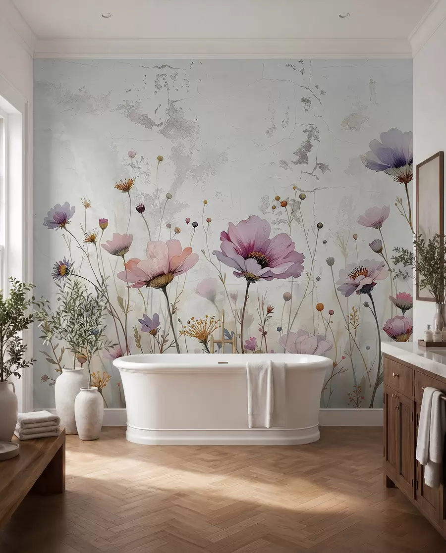 carta da parati Fiori acquerellati in stile grunge nr. w03192