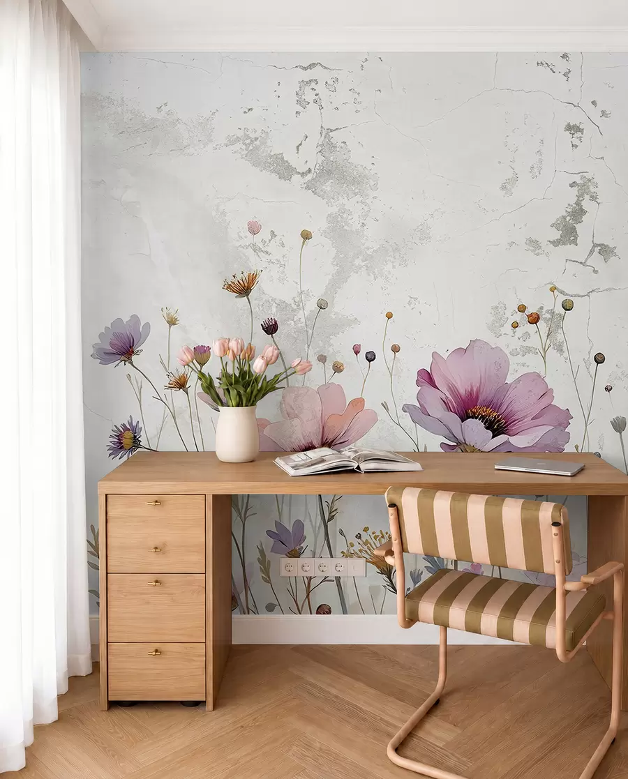 carta da parati Fiori acquerellati in stile grunge nr. w03192