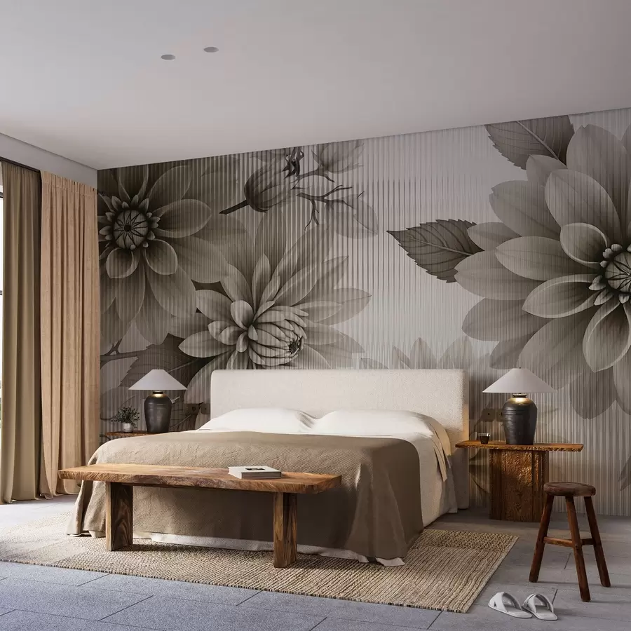 Carta da parati nature Grandi fiori dietro al vetro 