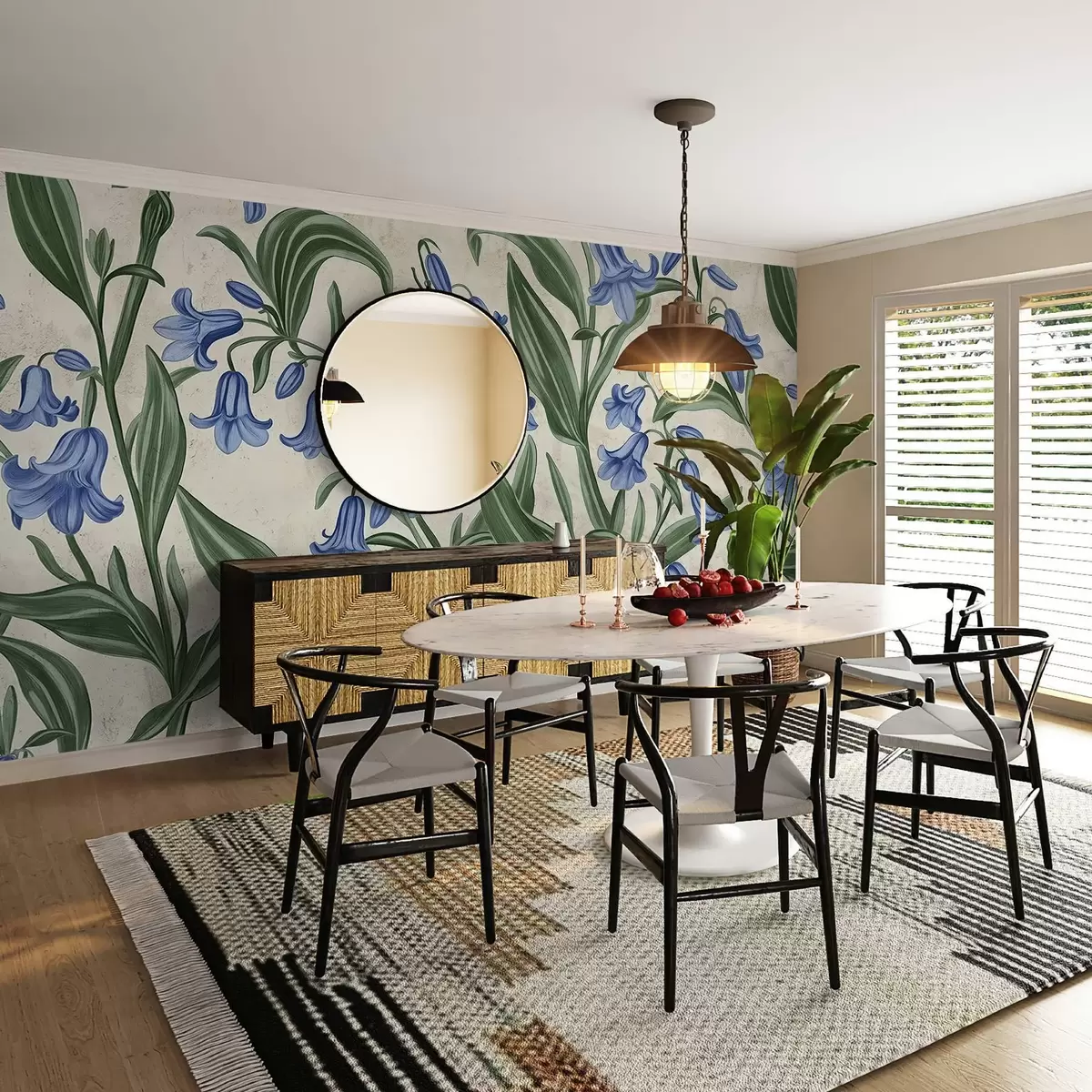 carta da parati Campana dettagliata fiori sul muro acquerello nr. w03198