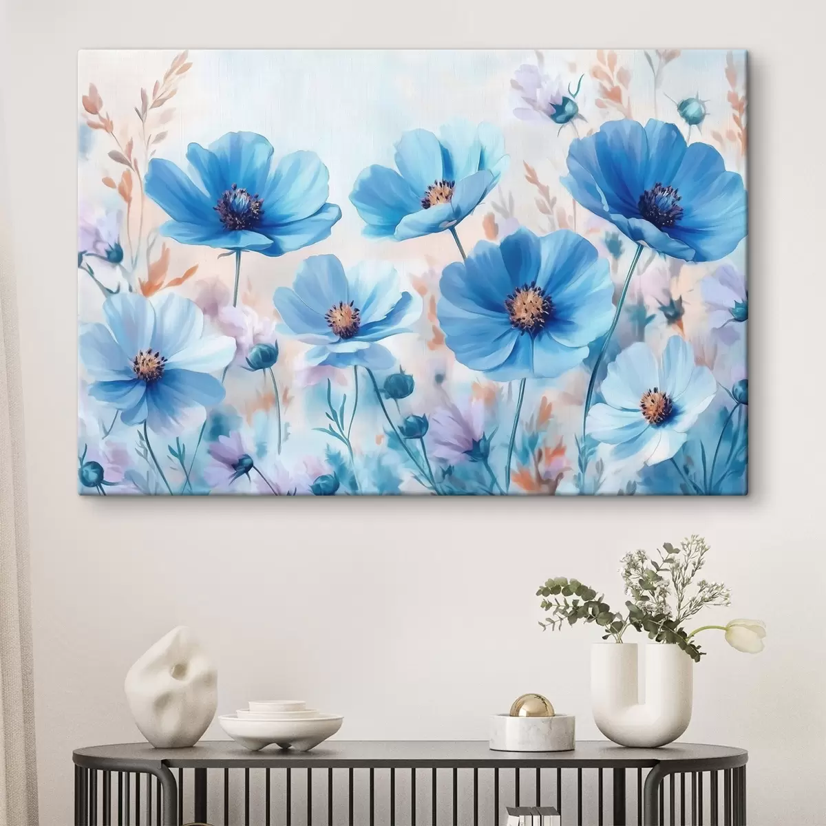 carta da parati Fiori blu su sfondo blu nr. s42971