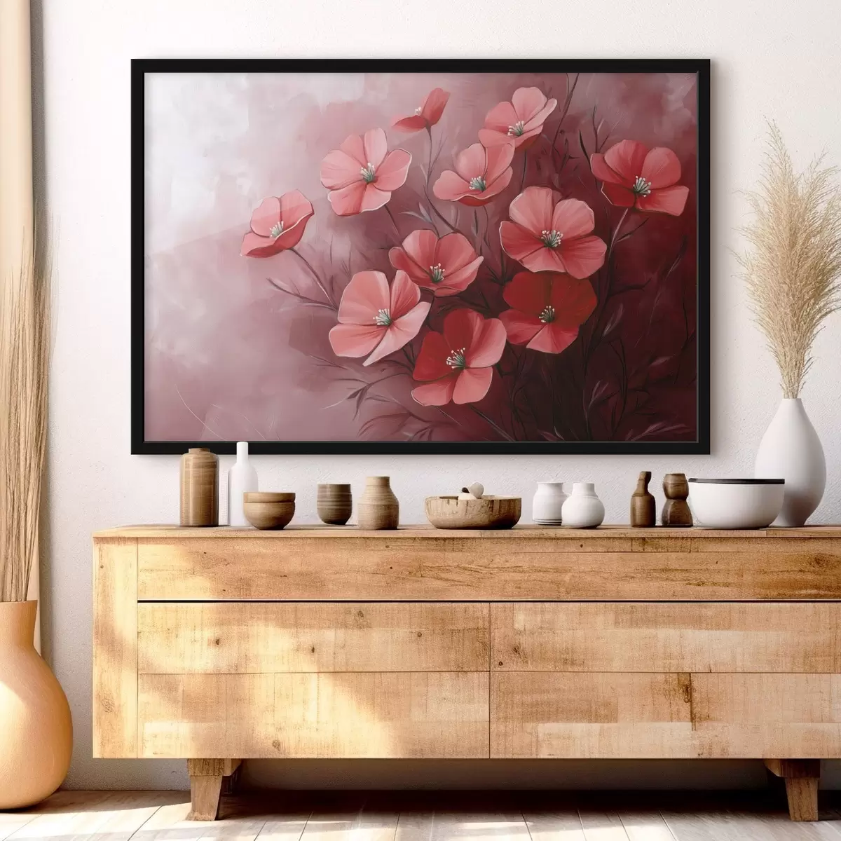 Poster Fiori rossi su sfondo rosso f42970