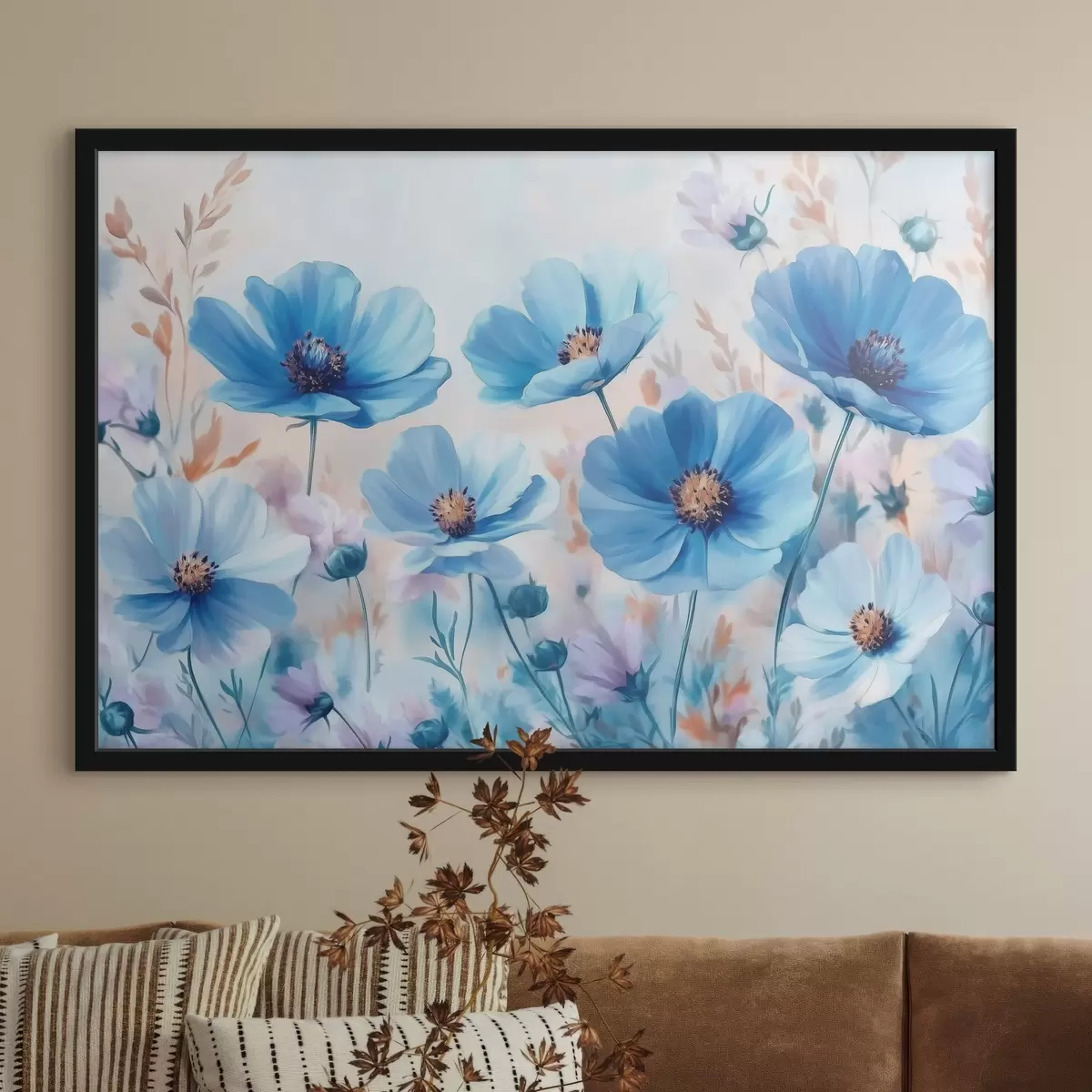 Poster Fiori blu su sfondo blu f42971