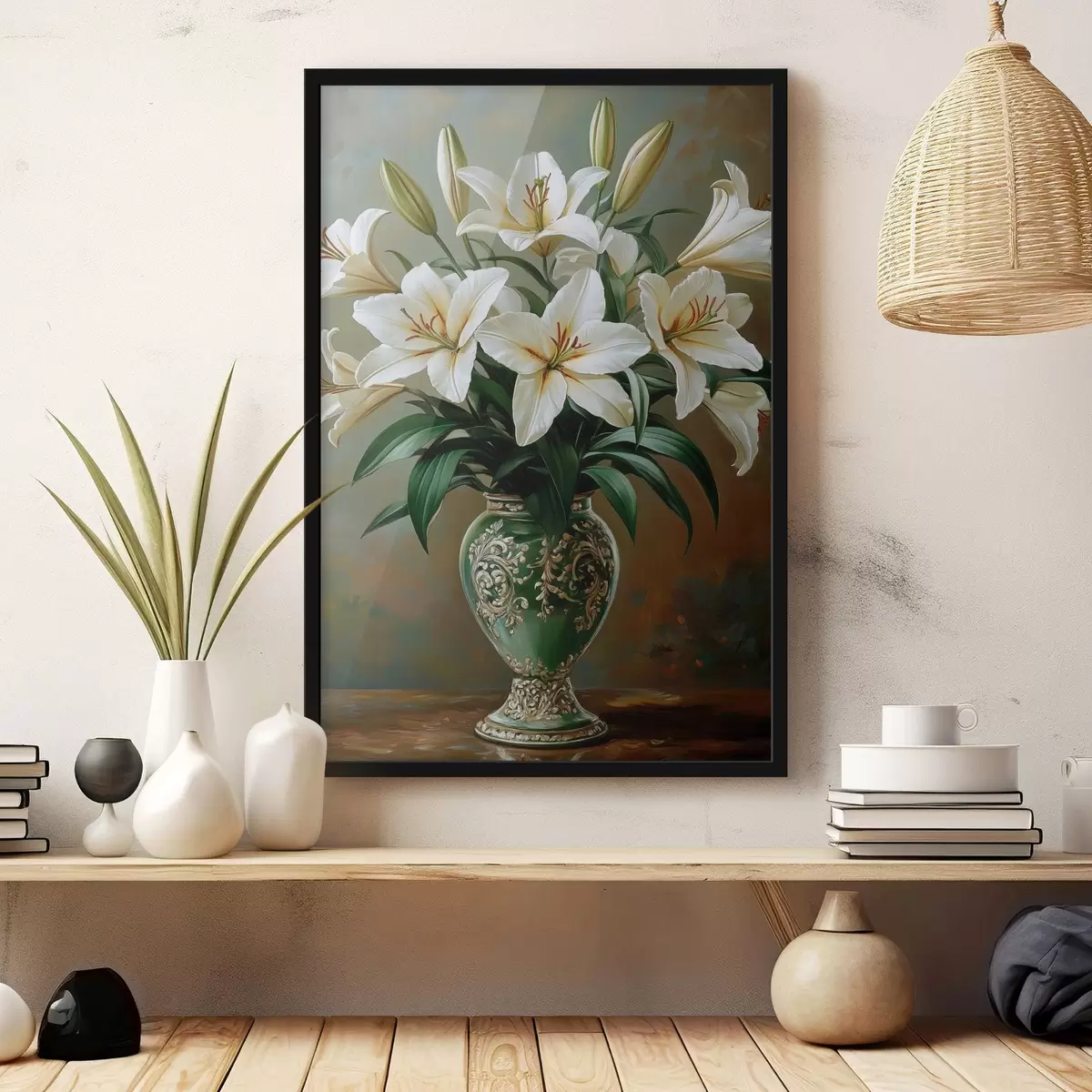 Poster Bouquet di gigli bianchi in vaso f42975