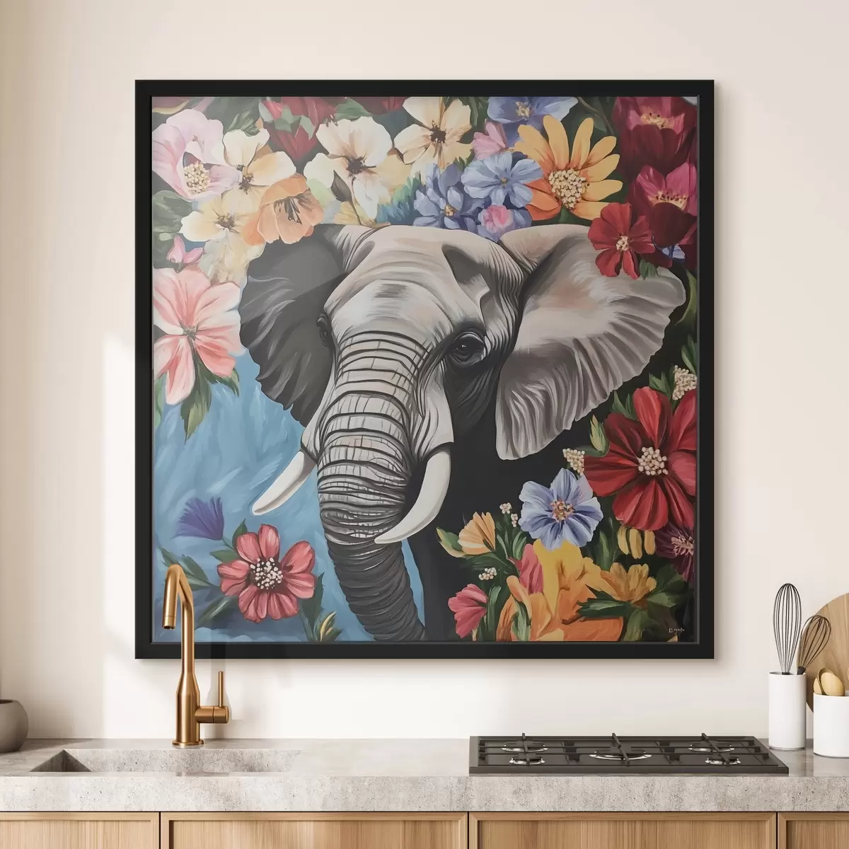 Poster Elefante con fiori luminosi f42990