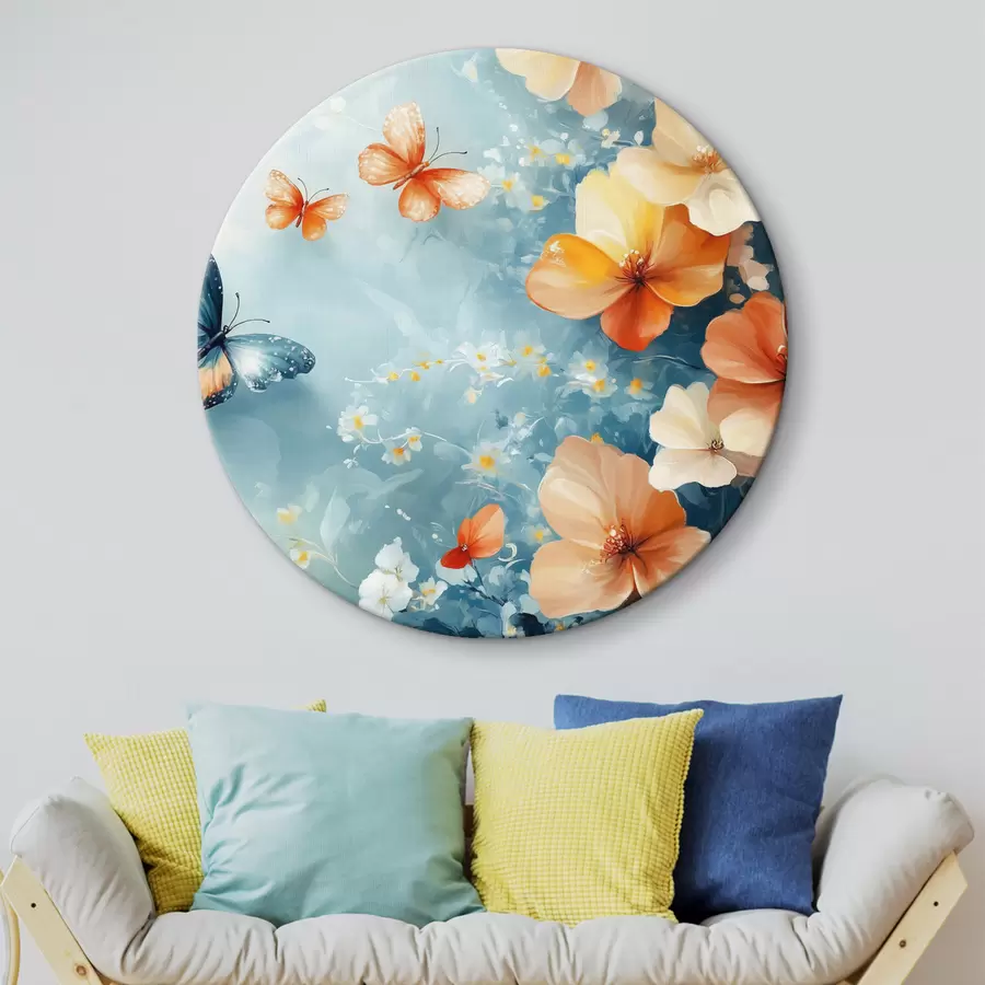 carta da parati Fiori arancioni e farfalle nr. r42974