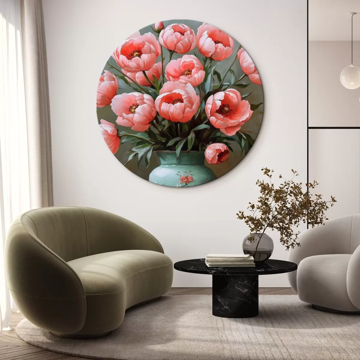 Quadri rotondi Fiori rosa in vaso r42979