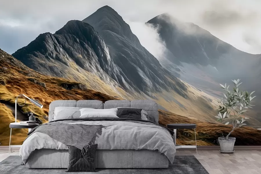 Carta da parati nature Versante roccioso del Monte Snowdon in stile pittura a olio 