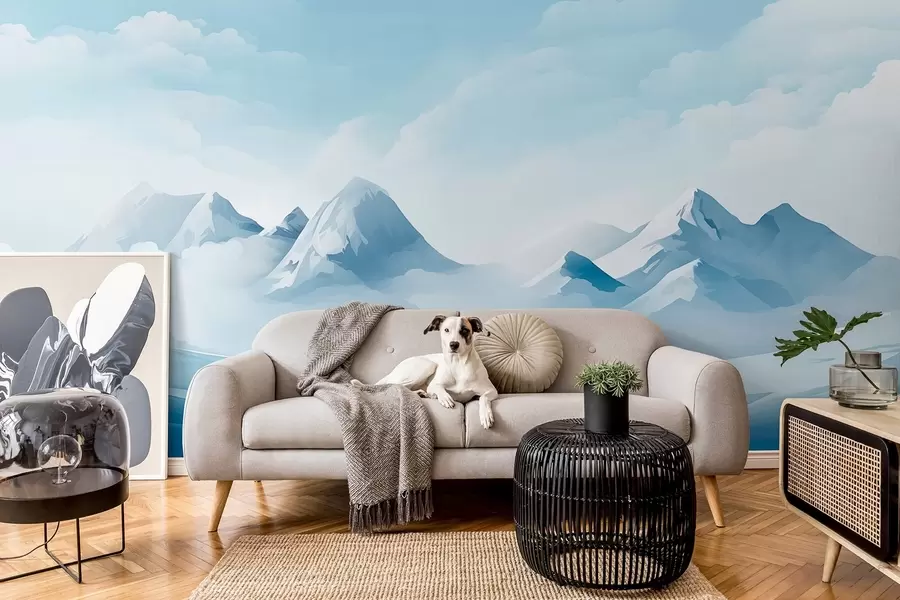 Carta da parati nature Nuvole e montagne blu minimaliste, tempo gelido 