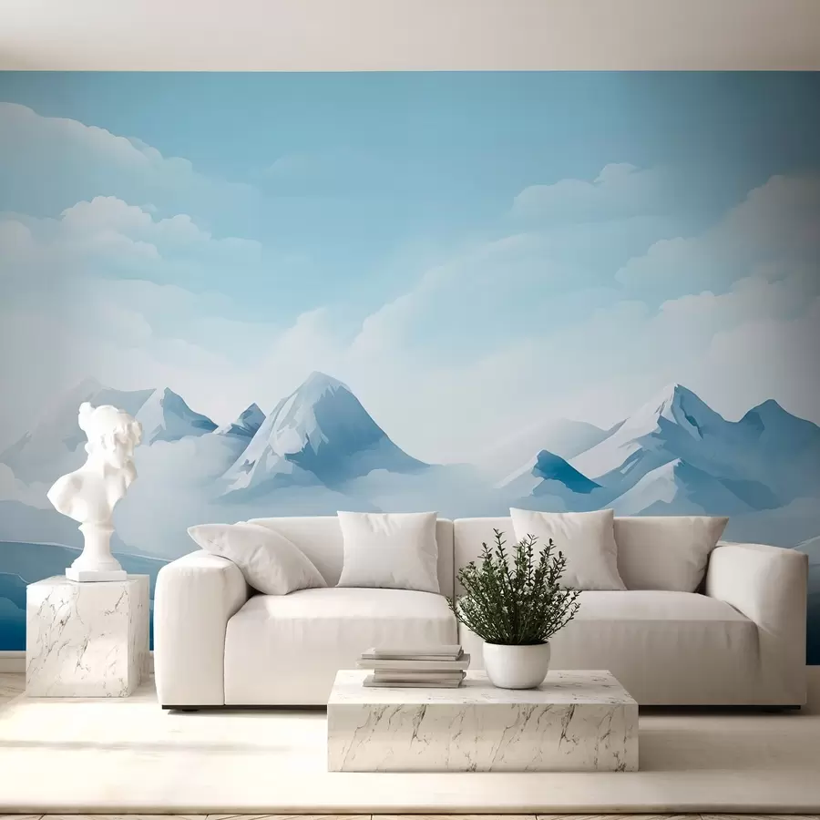 Carta da parati nature Nuvole e montagne blu minimaliste, tempo gelido 