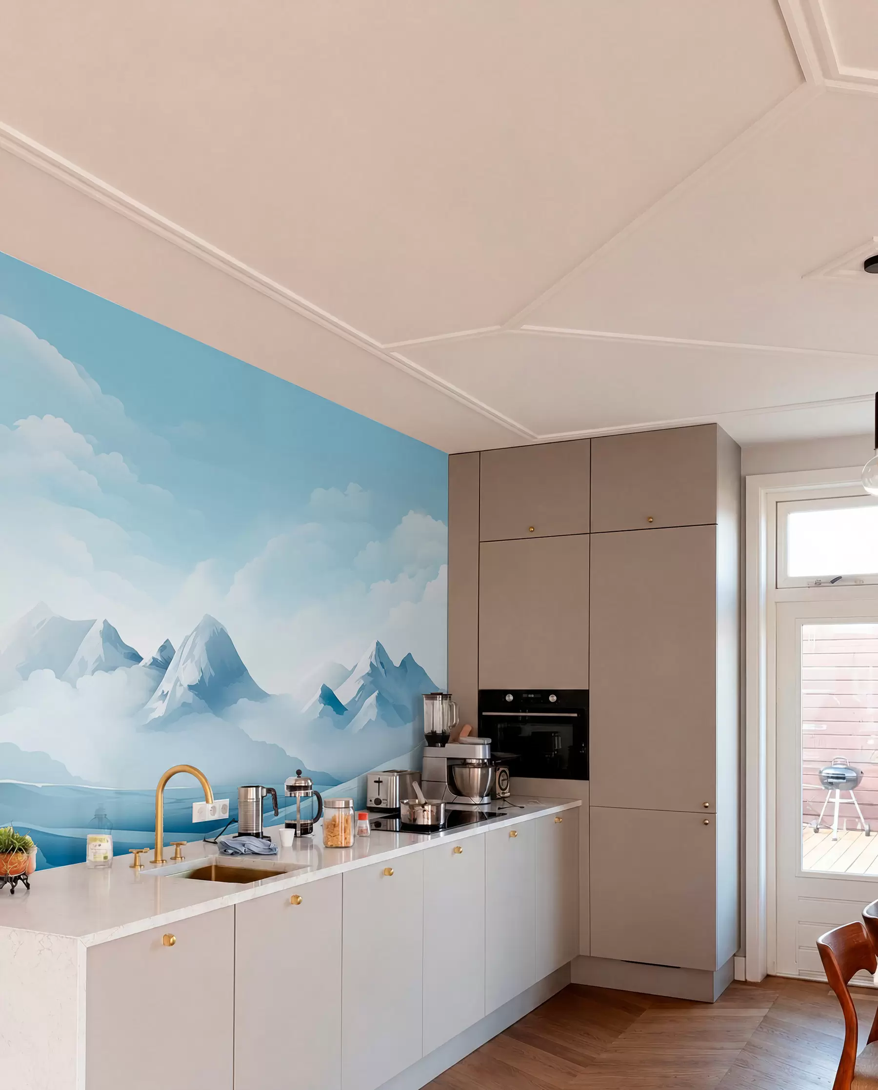 Carta da parati nature Nuvole e montagne blu minimaliste, tempo gelido 