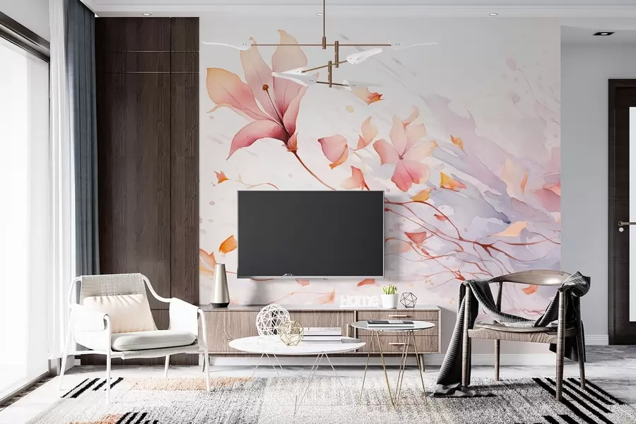 Carta da parati Floreale Un fiore con petali cadenti che svolazzano nel vento in stile acquerello n. w08821