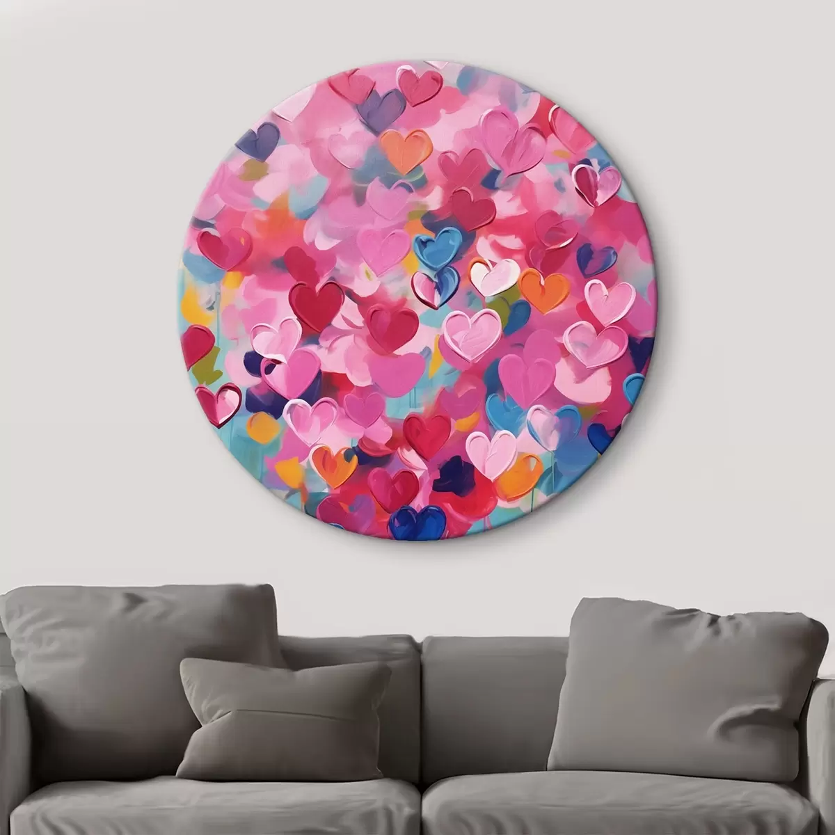 Quadri rotondi Cuori colorati, imitazione della pittura r43033
