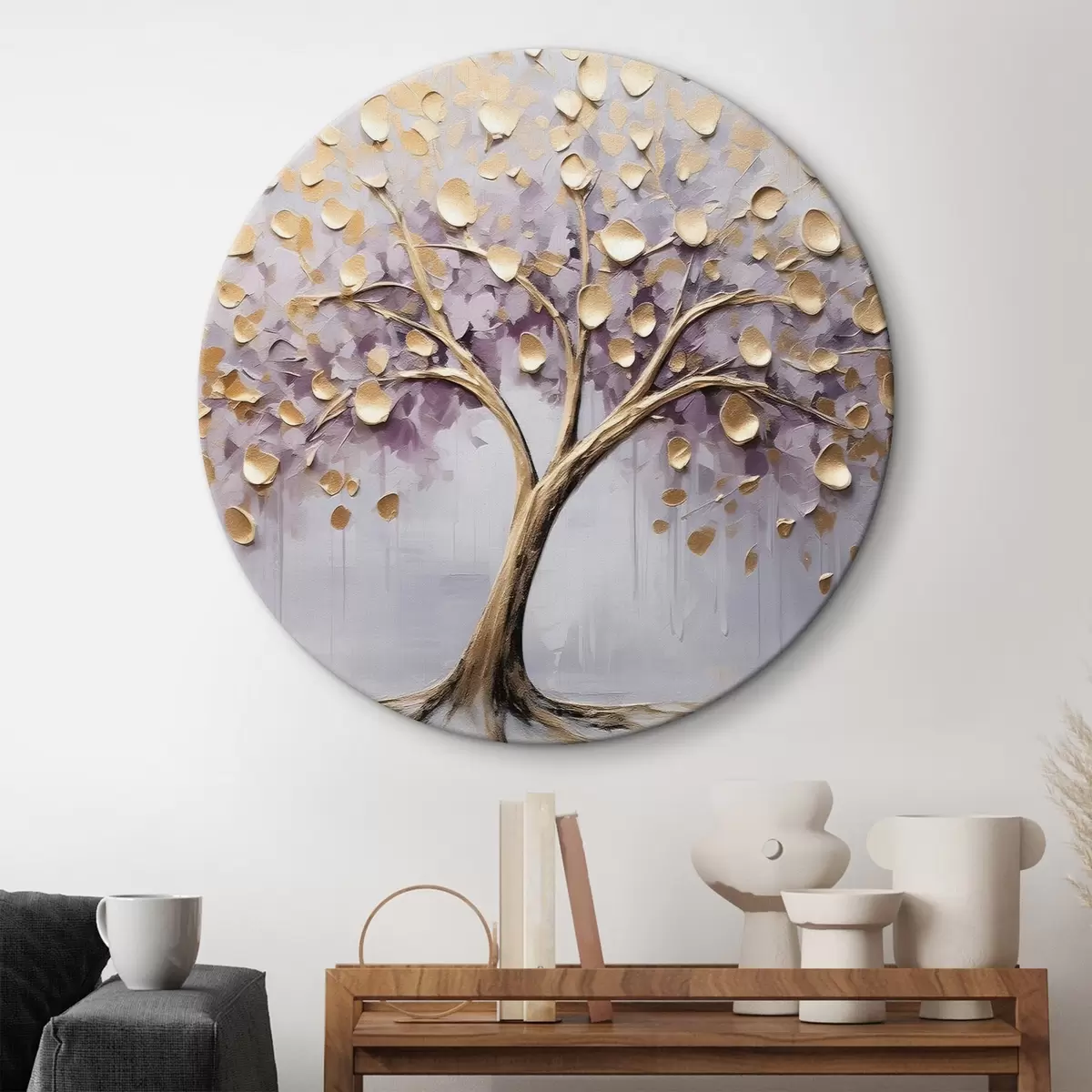 Quadri rotondi Un albero con foglie piccole. Imitazione di pittura r43037