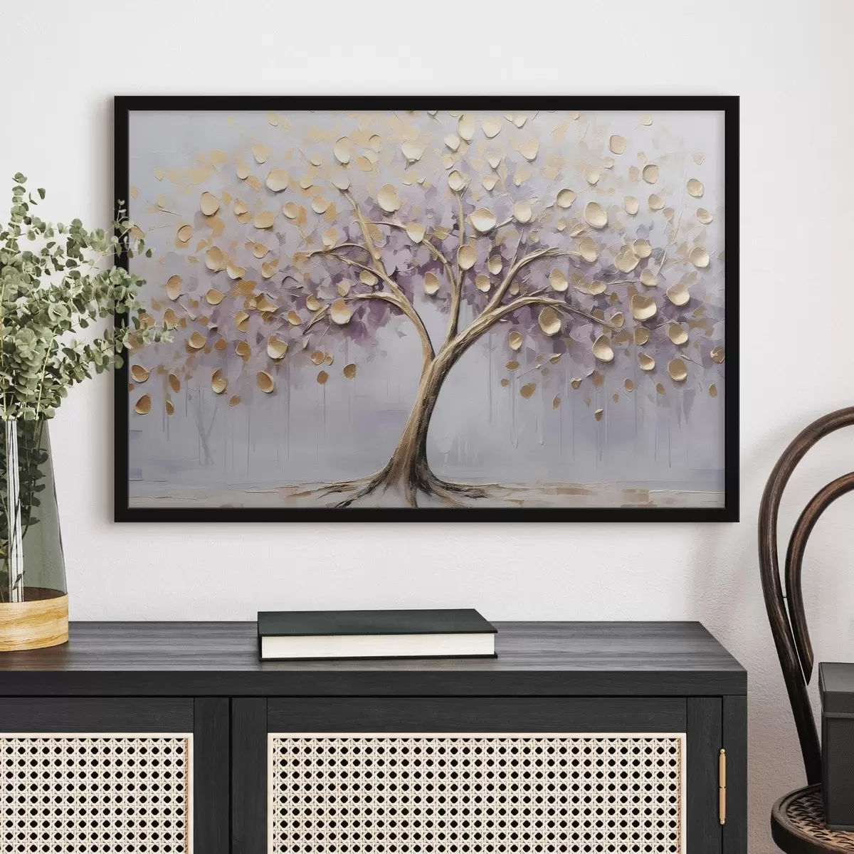 Poster Un albero con foglie piccole. Imitazione di pittura f43037