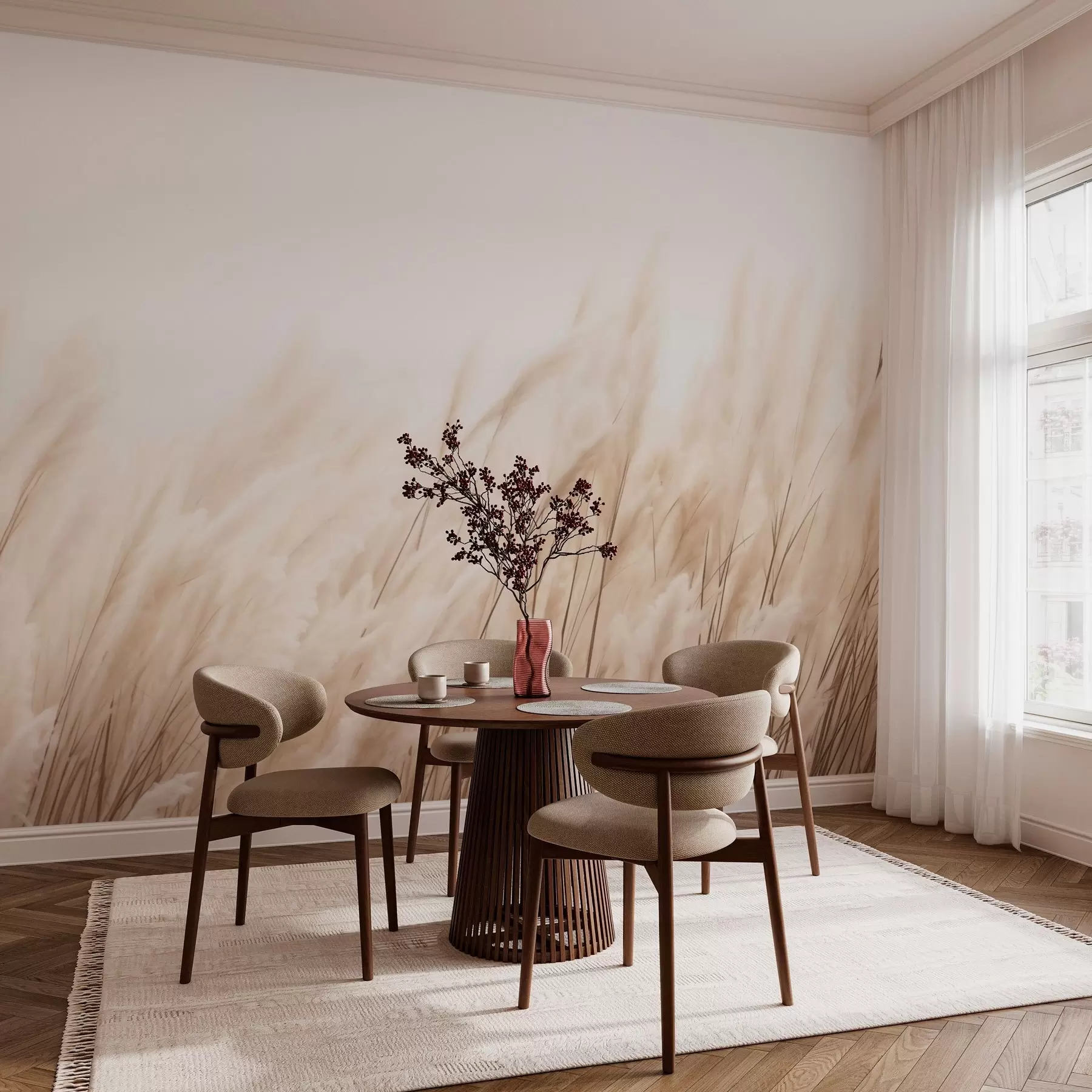 Carta da parati nature Spighette dai colori beige pastello 