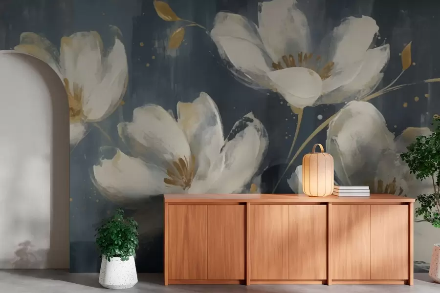 Carta da parati Floreale Grandi fiori bianchi n. w03228