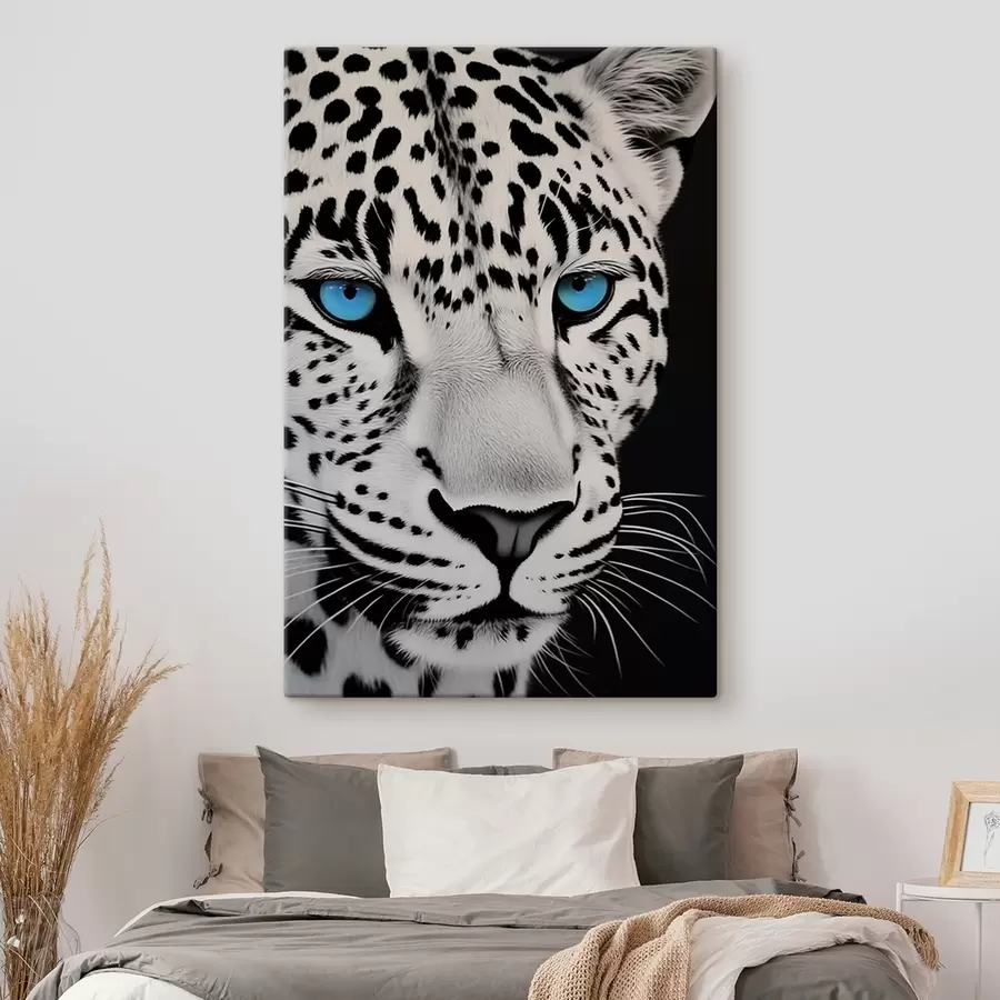 carta da parati Ritratto in bianco e nero di un leopardo con occhi blu nr. s43008